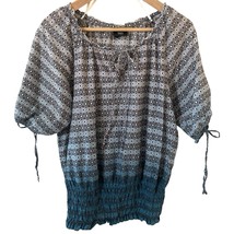 Mossimo Womens Blue Ombre Blouse Size Medium Geometric Smocked Bohemian ... - $16.99