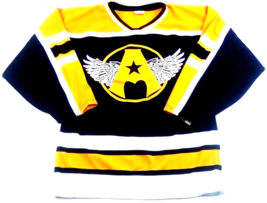 Aerosmith Unisex Hockey Jersey Rare Athletic Knit Small 100% Poly Yellow/Black - £67.34 GBP