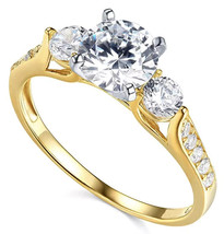 2.25Ct Simulated Diamond 3-Stone Engagement Ring 14K Yellow Gold Plated Silver - £82.58 GBP