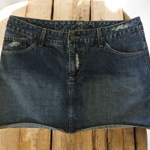 Sinister women&#39;s denim distressed blue jean 14&quot; mini skirt juniors size L - $16.83