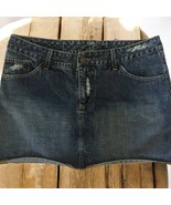 Sinister women&#39;s denim distressed blue jean 14&quot; mini skirt juniors size L - $23.01 CAD
