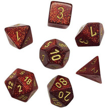 D7 Die Set Dice Glitter Polyhedral (7 Dice) - Ruby/Gold - £22.59 GBP