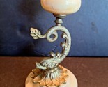 Vintage Brass and White Marble Candle Holder of A Koi Fish Design 6&quot;Tall  - $27.72
