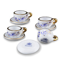 Blue Onion Tea Cup Set 1.365/5 for 4 Reutter DOLLHOUSE Miniature - £22.09 GBP