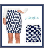 J McLaughlin Lucy Skirt Sz 10 River Cane Print Navy White EUC Stretch - $19.79