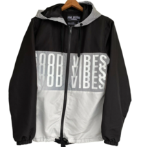 Five By Five GOOD VIBES Hoodie Jacket sz S Iridescent Silver Black Windbreaker - £12.59 GBP