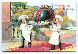 Postcard Thanksgiving Greetings Chefs Carrying In Turkey c.1907 - £6.40 GBP