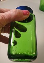 4 Duraglas Green 4 Oz Glass Spice Jars 1950's Owens Illinois Black Plastic Lids image 2