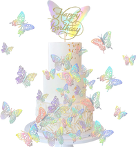 Butterfly Happy Birthday Cake Topper 21 PCS with Hollow Butterly Cupcake Toppers - £14.15 GBP