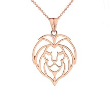 14K Solid Fine Rose Gold Lion Head Cut Out Pendant Necklace - £124.99 GBP+