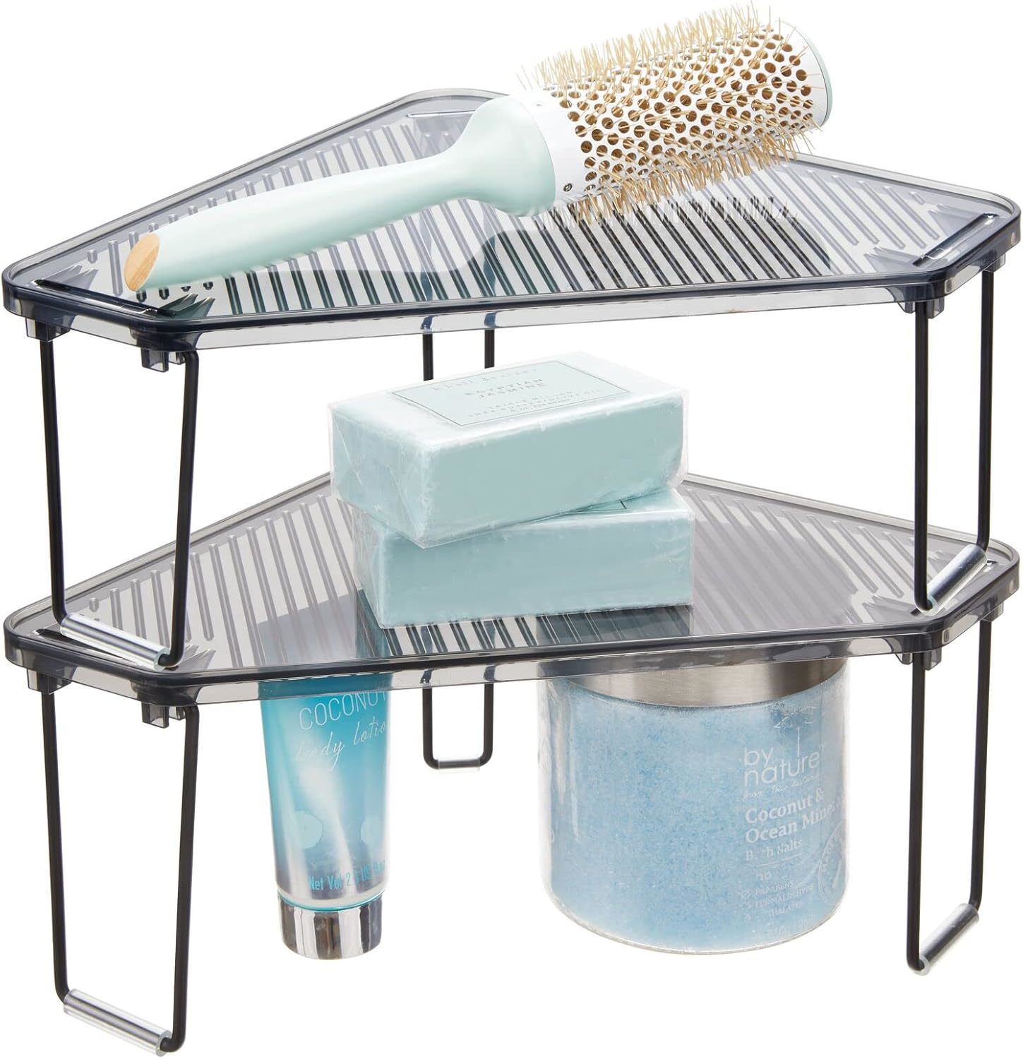 Mdesign Plastic/Steel Corner Stackable Rack, Storage Organizer, Black/Sm... - $35.99