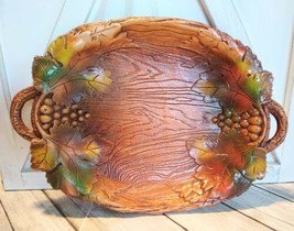 Vtg Plastic Faux Wood Serving Tray 3D Grapes Leaves Multi Products Inc. USA 1958 - £9.75 GBP