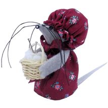Mouse Knitter Holding Basket with Yarn, Maroon Flower Print Dress &amp; Hat ... - $8.95