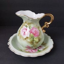 Vintage Lefton 4578 Heritage Cabbage Rose 16 oz. Porcelain Pitcher &amp; Under Bowl - £26.78 GBP