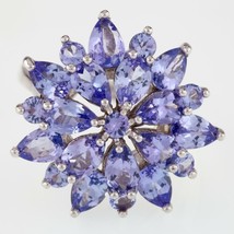 Iolite Cluster Flower pattern Sterling Silver Ring Size 9.25 - £62.15 GBP