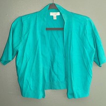 Dress Barn Turquoise Aqua Half Cardigan Sweater Dressy Short-Sleeves M Crop - £9.84 GBP