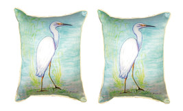 Pair of Betsy Drake Egret Small Outdoor Indoor Pillows 11 Inch X 14 Inch - £55.40 GBP