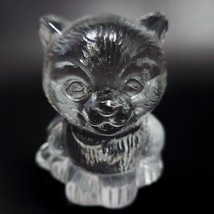 Glass Cat Figurine 3.25in Clear Textured Kitten Paperweight - $25.60