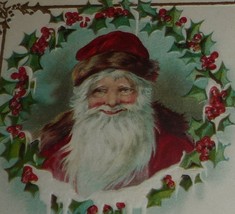 Santa Claus In Red Surrounded by Holly Antique Christmas Postcard  - £6.01 GBP