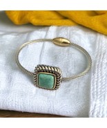 Silvertone Twisted Rope Cuff Bracelet with Square Turquoise Stone Magnet Clasp - $26.94