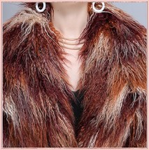 Long Shaggy Mongolian Tibetan Lambs Warm Curley Long Hair Faux Fur Over Coat image 2