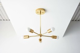 Gold Hanging Light Mid Century Modern Industrial Pinwheel Sputnik Chandelier  - £136.48 GBP
