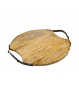 13&quot; Natural Brown Round Wood and Metal Tray - $1,602.16 MXN
