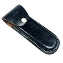 Vintage Pocket Knife Sheath Black Leather Folding Blade 7&quot; Long Snap Fla... - $19.00