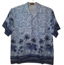 Ferugini Hawaiian Shirt Mens XL Blue Palm Tree Tropical Vacation Button Up  - $19.39
