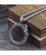 Stainless Steel Viking Self-Devourer Ouroboros Dragon Pendant Necklace M... - $17.95