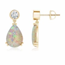 ANGARA Natural Opal Pear-Shaped Drop Earrings with Diamond in 14K Gold (10x7MM) - £1,181.06 GBP