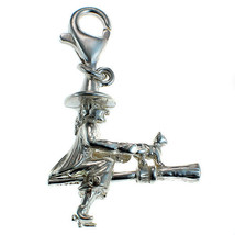 Sterling 925 Silver Meg Mog Moving Witch Riding Broomstick With Cat Familiar - £21.86 GBP