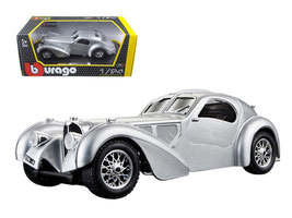 Bugatti Atlantic RHD (Right Hand Drive) Silver Metallic 1/24 Diecast Model Car b - £36.05 GBP