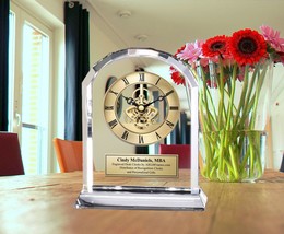 Engraved Desk Crystal Clock Employee Service Award Recognition Anniversary Gift - £164.17 GBP