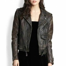 Women Cafe Racer Moto Biker Distressed Brown Leather Jacket Size S M L X... - £78.65 GBP