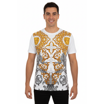 Men LAVERITA European Fashion Crew Shirt Rhine Stones Floral 93370 White image 2