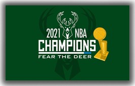 Milwaukee Bucks Basketball Champions 2021 Flag 90x150cm 3x5ft Fear the Deer - $13.95