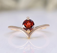 Handmade Round Red Garnet 925 Silver Rose Gold Plated Dainty Engagement Ring - £54.05 GBP