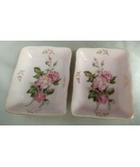 Lot (2) Vintage Pink Rose Floral Porcelain Trinket Ring Dishes w/ Gold Trim - $20.03 CAD