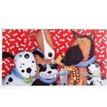 Dog Selfie Rubber Pet Pad Mat Red and White Bones Cartoon Canines Easy C... - £11.00 GBP