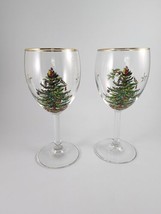 Spode Wine Christmas Tree w/Gold Trim Glasses - 7 1/4&quot; Tall Set of 2 - £11.89 GBP