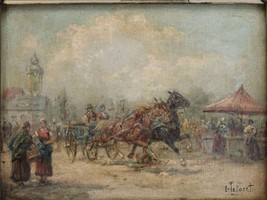 Eugene Laforet(1884-1955) American Horse Coach and Market Scene American Oil on - £352.15 GBP