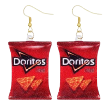 Doritos Tortilla Chip Earrings Snack Bag Dangle Jewelry Acrylic Cute Food Red - £7.06 GBP