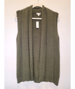 TALBOTS Wool Blend Cardigan Sweater Vest S Small Cable Double Collar Gre... - $591.44 MXN