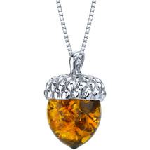 Sterling Silver Baltic Amber Acorn Pendant Necklace - £67.23 GBP