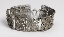 Vintage Chinese Ethnic Filigree Silver Bracelet, 5 Links, Dia. Closed 6 cm - $138.00