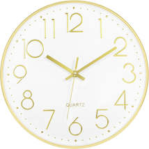 Gold Wall Clock 12 Inch Silent Non-Ticking Battery Operated round Modern... - $24.87