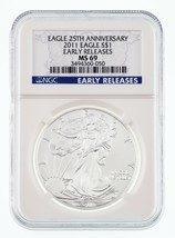 2011 American Silver Eagle 25th Anniversary Graded by NGC as MS-69 Early... - £54.27 GBP