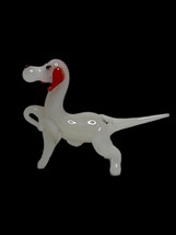 Vintage Miniature Milk Glass Pointer Bird Dog Lampwork Figurine Red Ears - $14.01