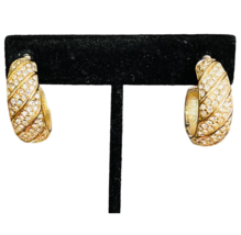Vtg Signed Napier Earrings Pierced Gold Tone Rhinestone Hoop 1” 2 Missing Stones - £14.18 GBP